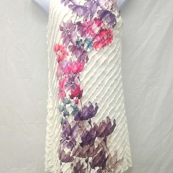 Christopher & Banks Sleeveless Midi Dress Watercolor Purple Pink Floral Ruffle - Picture 8 of 9